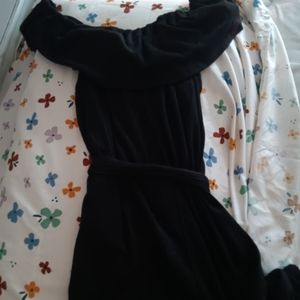 Black off the shoulder flared romper